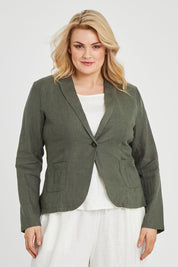 Preloved Cotton Linen Blazer - Olive
