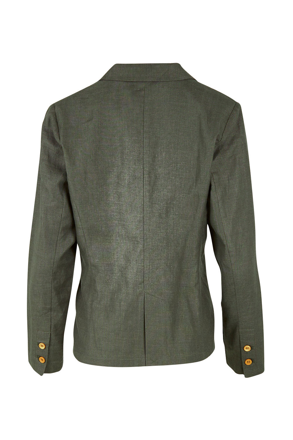 Product shot of the Cotton Linen Blazer in colour Olive (Green), from the back