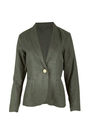 Preloved Cotton Linen Blazer - Olive
