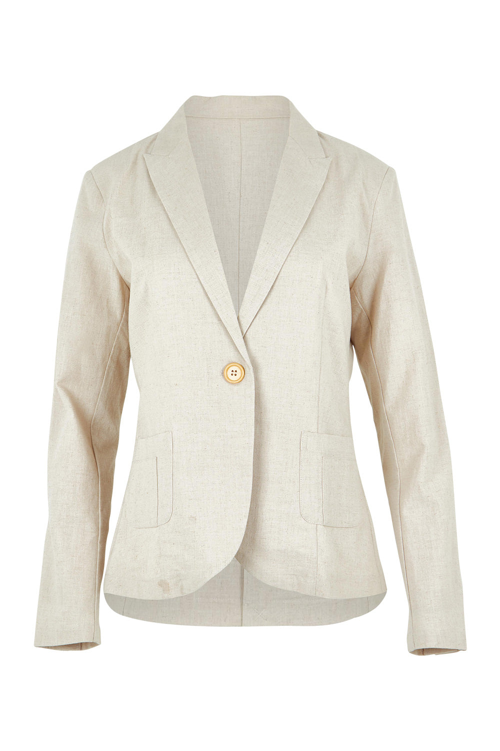 Product shot of the Cotton Linen Blazer in colour Sand, from the front