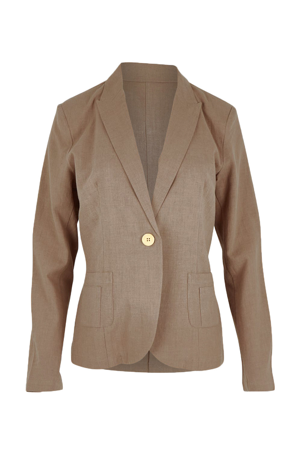 Product shot of the Cotton Linen Blazer in colour Tan, from the front