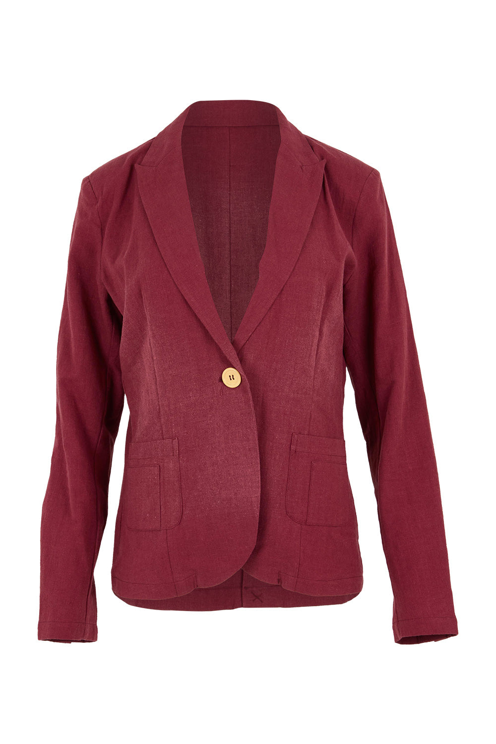 Product shot of the Cotton Linen Blazer in colour Wine (Red), from the front