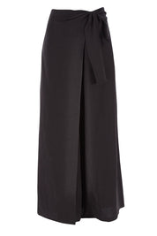 Product shot of the Linen Blend Crossover Pants in colour Ebony (Black), from the front
