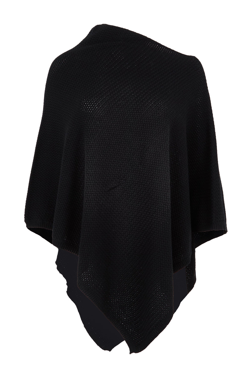 Product shot of the Cotton Cashmere Wool Poncho in colour Black (Black), from the front