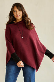 Cotton Cashmere Wool Poncho – Burgundy