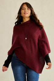Cotton Cashmere Wool Poncho – Burgundy