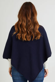 Preloved Cotton Cashmere Wool Poncho - Navy