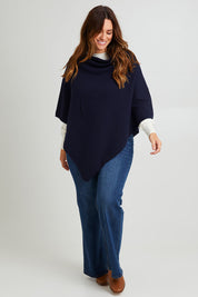 Preloved Cotton Cashmere Wool Poncho - Navy
