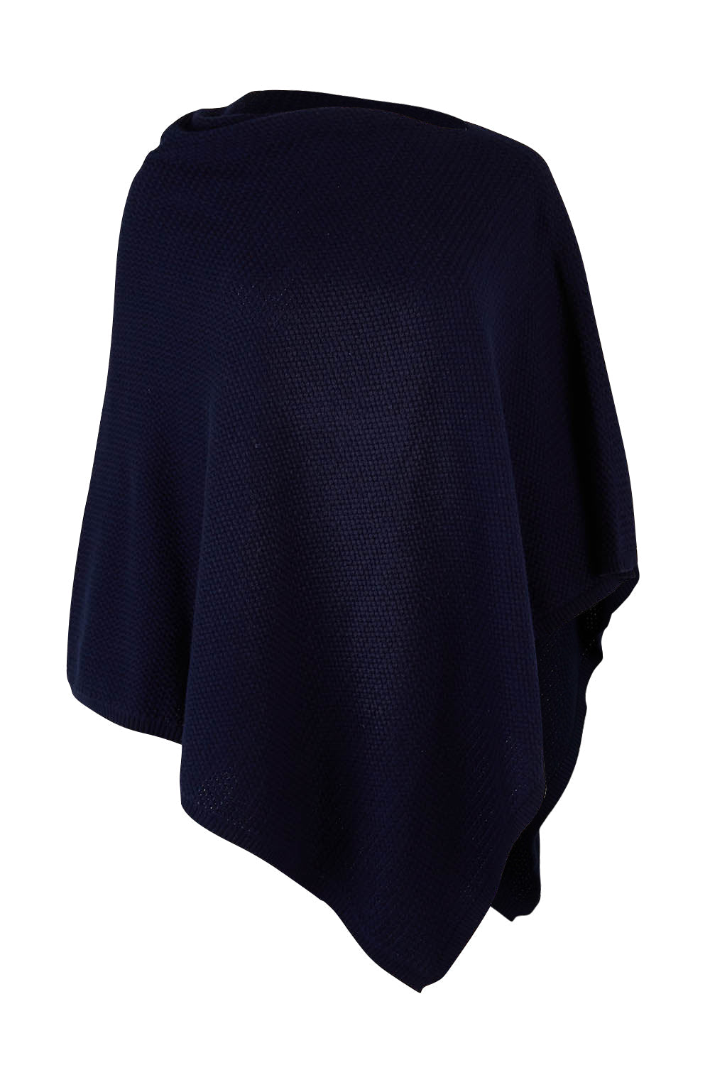 Preloved Cotton Cashmere Wool Poncho - Navy