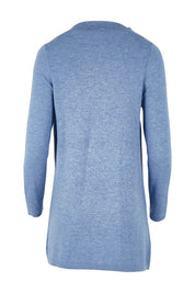 Product shot of the Wool Cashmere Crossover Tunic in colour Bluemarl (Blue), from the back