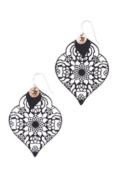 Product shot of the Black On Black Filigree Earring in colour Black (Black), from the front