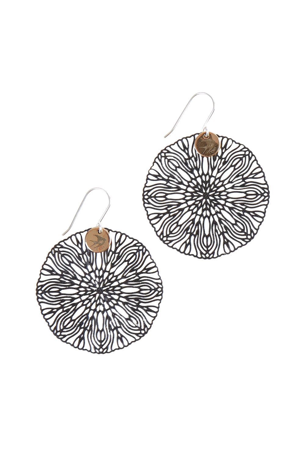 Product shot of the Coco Cut Out Earring in colour Coco (Black), from the front