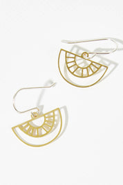 A model wearing size OneSize of the Gold BIB Raw Brass Drop Earring in colour Rawbrass (Metallics), from the front, showing the whole outfit