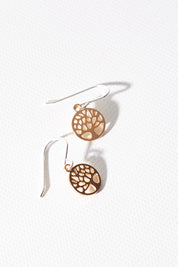 A model wearing size OneSize of the Rose Gold Elm Earring in colour Rosegold (Metallics), from the front, showing the whole outfit