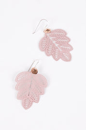 A model wearing size OneSize of the Leaf Filigree Earring in colour Musk (Pink), from the front, showing the whole outfit