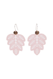 Product shot of the Leaf Filigree Earring in colour Musk (Pink), from the front