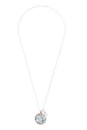 Product shot of the Secret Garden Pendant With Rose Quartz Necklace in colour Metallic (Metallics), from the front