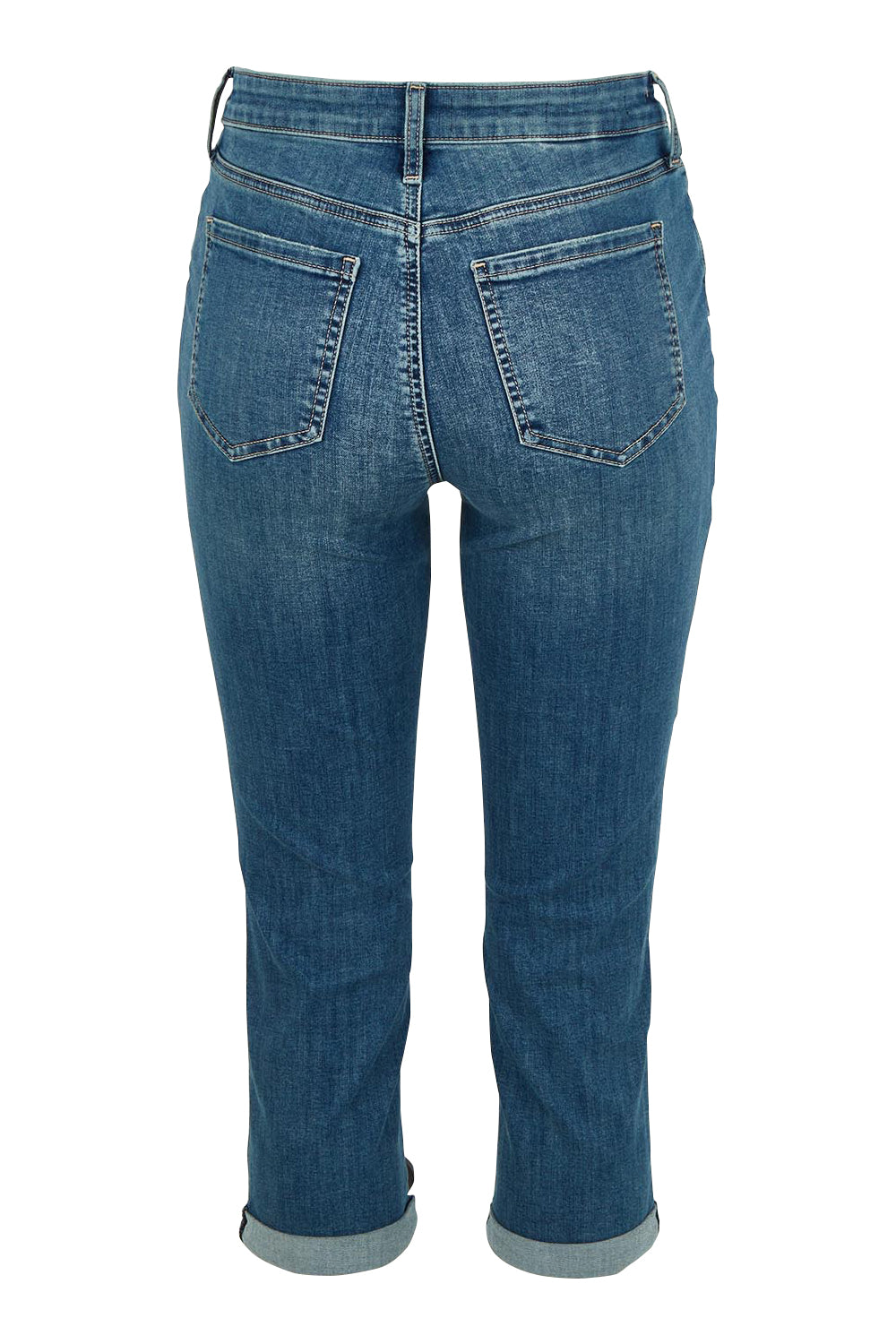 Product shot of the Chloe Capri Jean in colour Costabrava (Blue), from the back