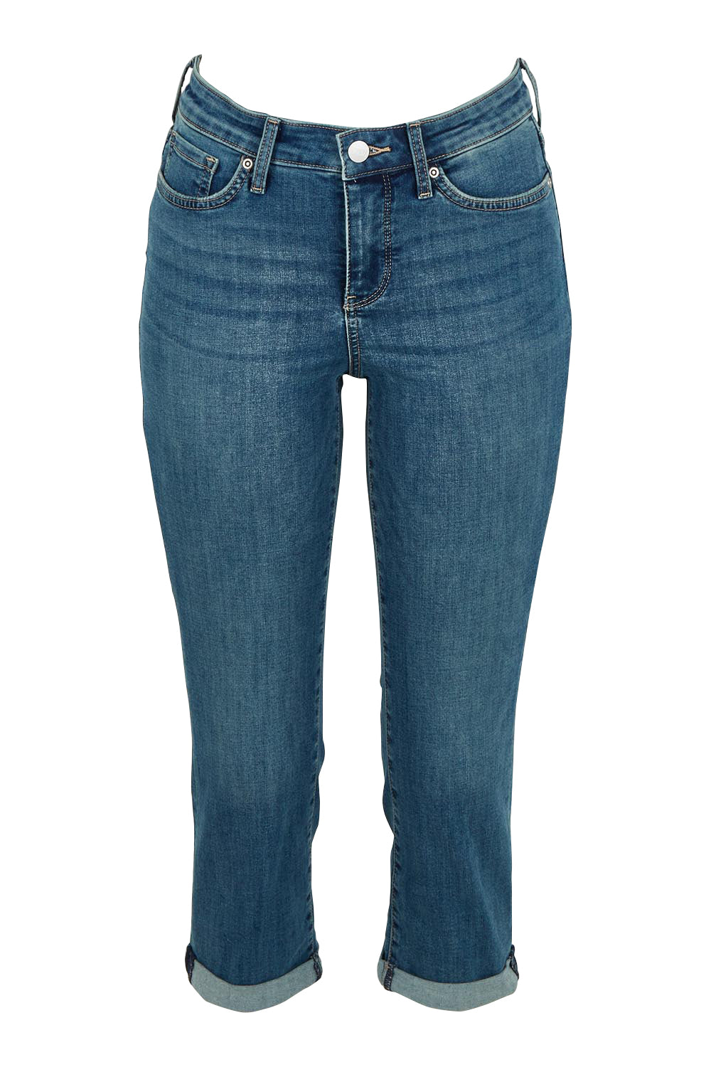 Product shot of the Chloe Capri Jean in colour Costabrava (Blue), from the front