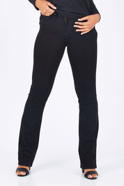 Model Summer wearing the Barbara Bootcut in colour Black (Black), from the front, cropped image