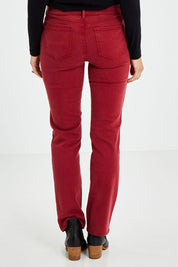 Model Kelly wearing the Marilyn Straight in colour Boysnberry (Red), from the back