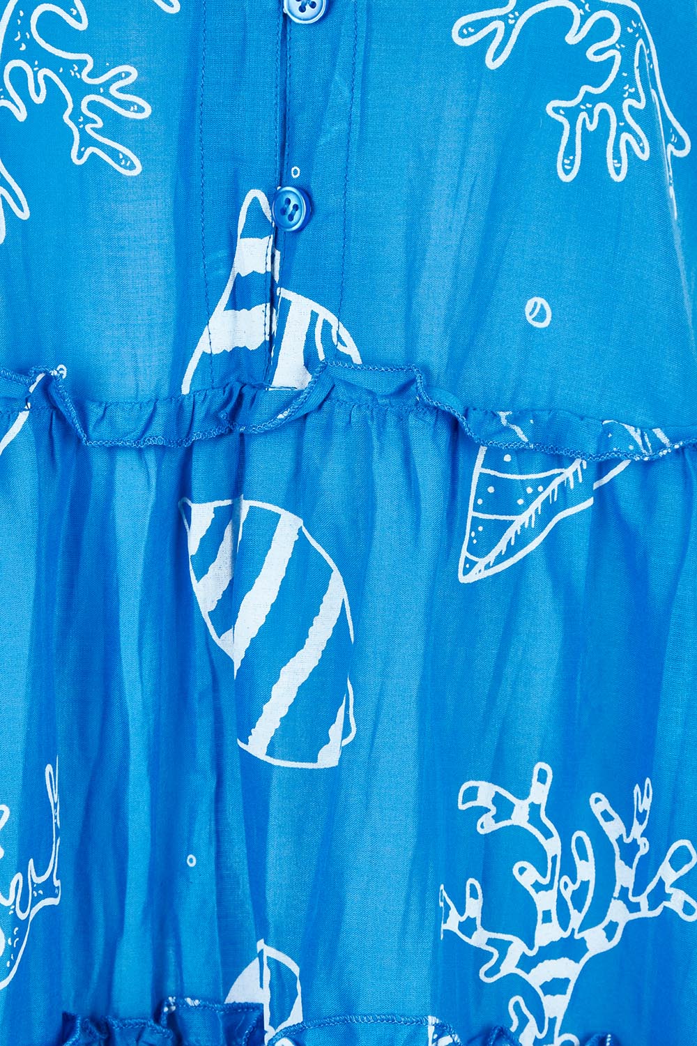 Product shot of the Tiered Cotton Dress in colour Cobalt (Blue), detail