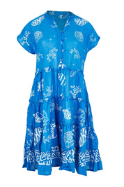 Product shot of the Tiered Cotton Dress in colour Cobalt (Blue), from the front