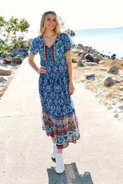 Model Genericm wearing size sample of the Zola Cotton Maxi Dress - Gujrat in colour Gujrat, from the front