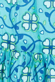 Product shot of the Rebecca 3/4 Sleeve Dress in colour Printr (Blue), detail