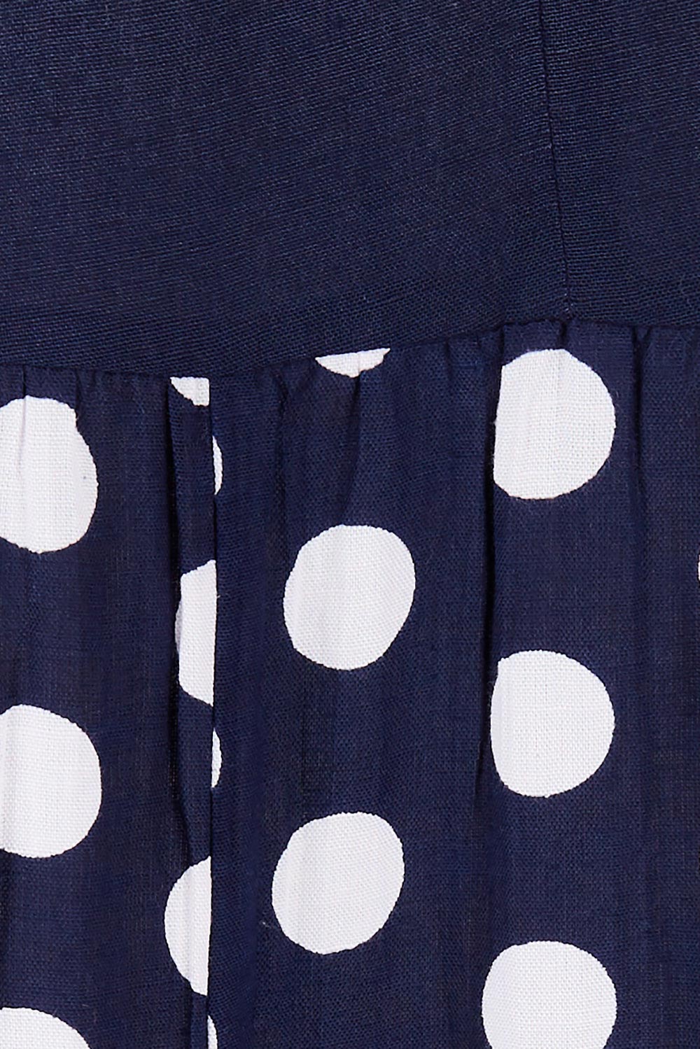 Product shot of the Nadia V Neck Linen Dress in colour Navy (Blue), detail