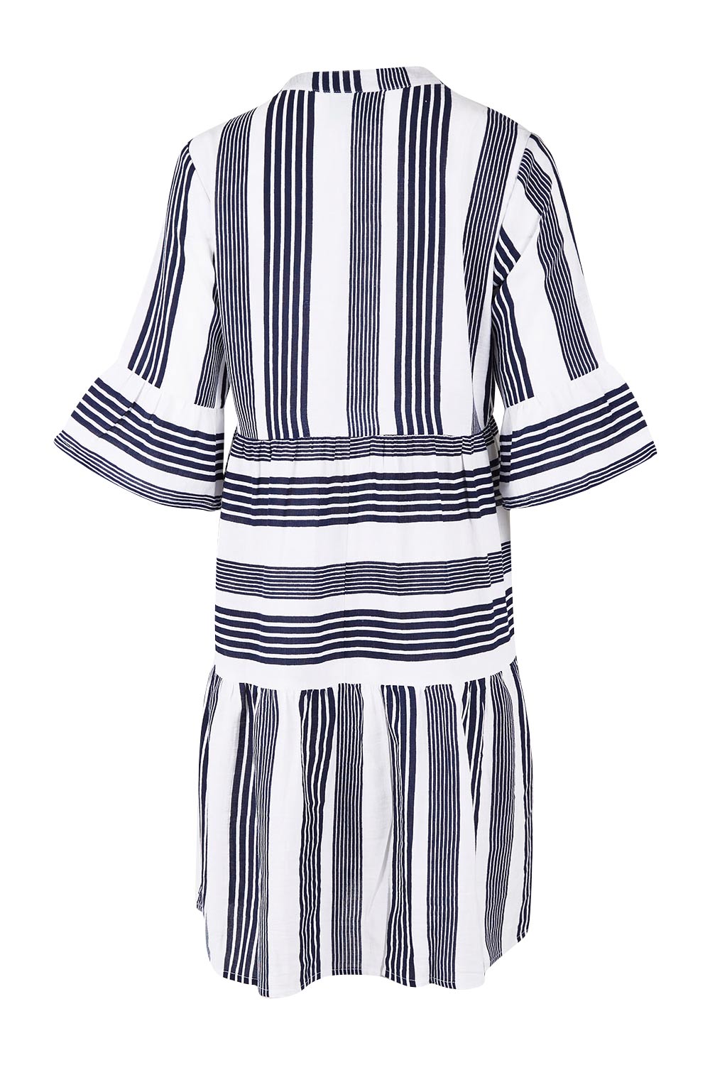 Product shot of the Maya Button V Neck Layer Dress in colour Navy (Blue), from the back