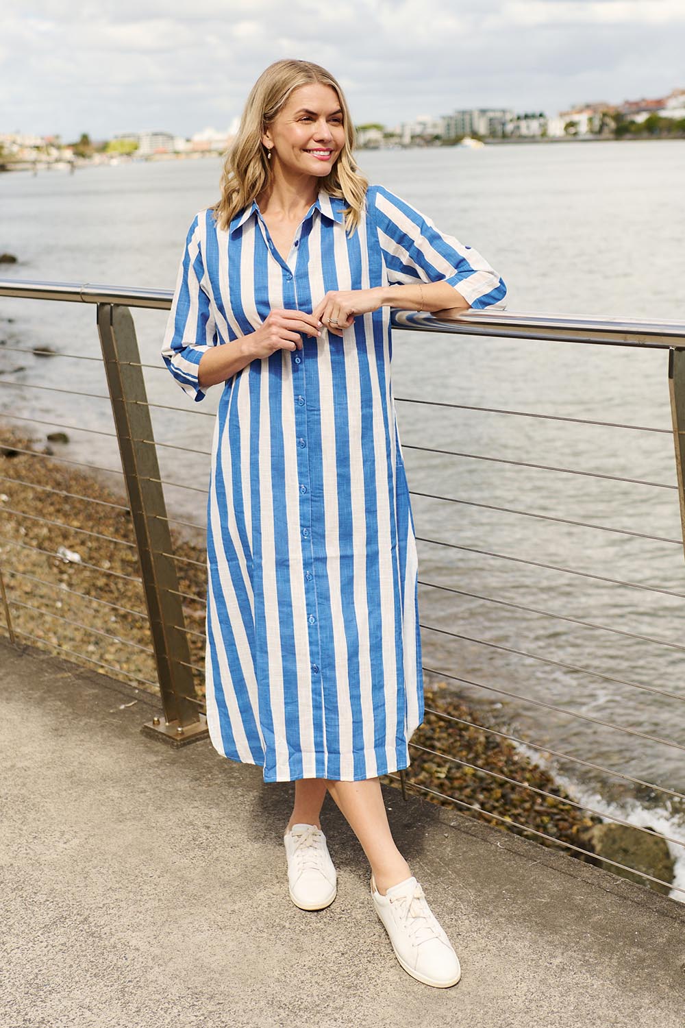 Model Genericm wearing size sample of the Sofia Cotton Shirt Dress - Blue in colour Blue, from the front