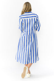 Model Genericm wearing size sample of the Sofia Cotton Shirt Dress - Blue in colour Blue, from the front