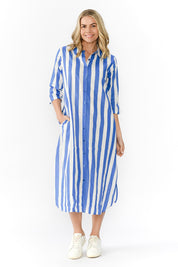 Model Genericm wearing size sample of the Sofia Cotton Shirt Dress - Blue in colour Blue, from the front
