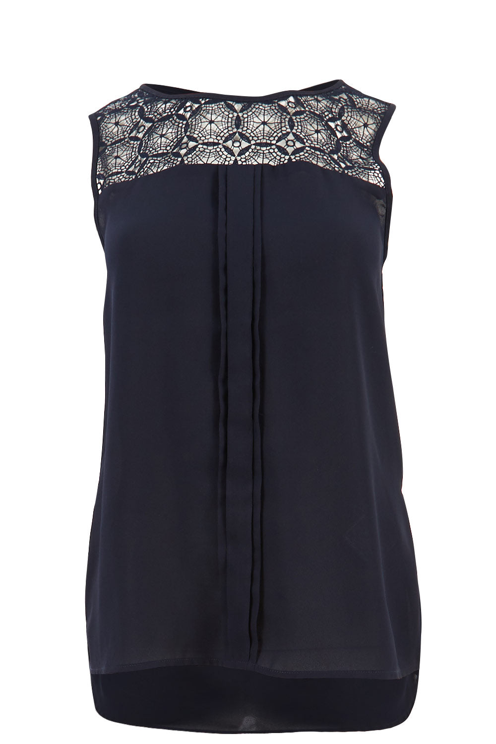 Product shot of the Venice Lace Top in colour NightSky (Blue), from the front