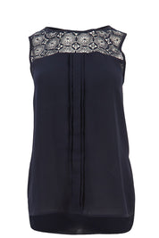 Product shot of the Venice Lace Top in colour NightSky (Blue), from the front