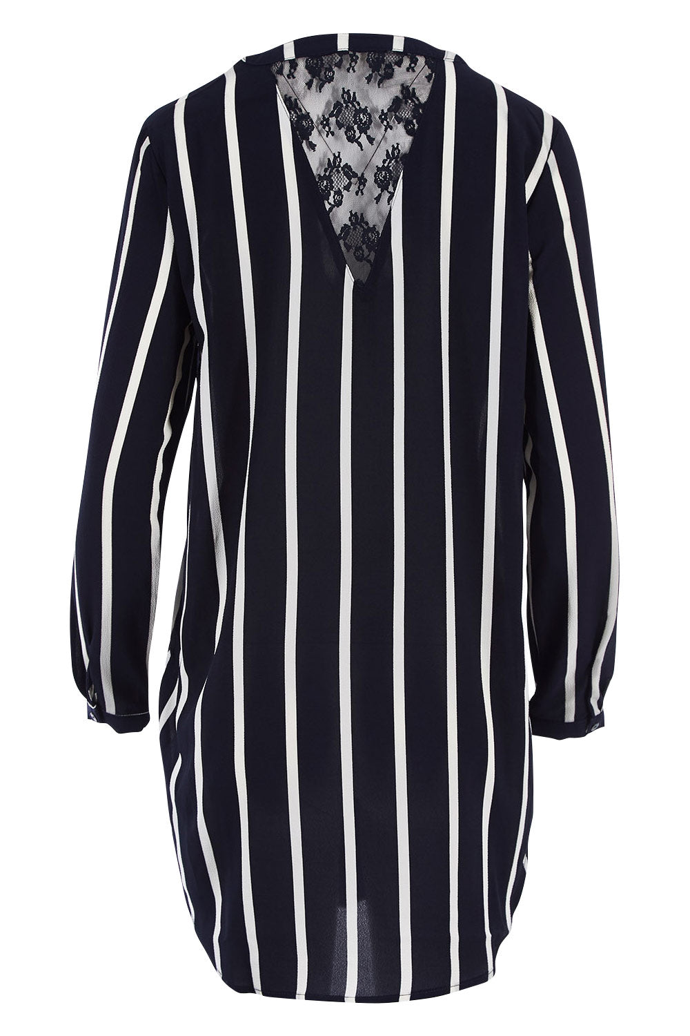 Product shot of the Aida Long Tunic Shirt in colour AidaStripe (Black), from the back