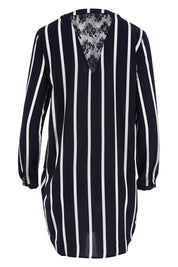 Product shot of the Aida Long Tunic Shirt in colour AidaStripe (Black), from the back