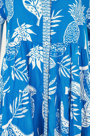 Product shot of the Short Sleeve Layers Dress in colour Comodoro (Blue), detail