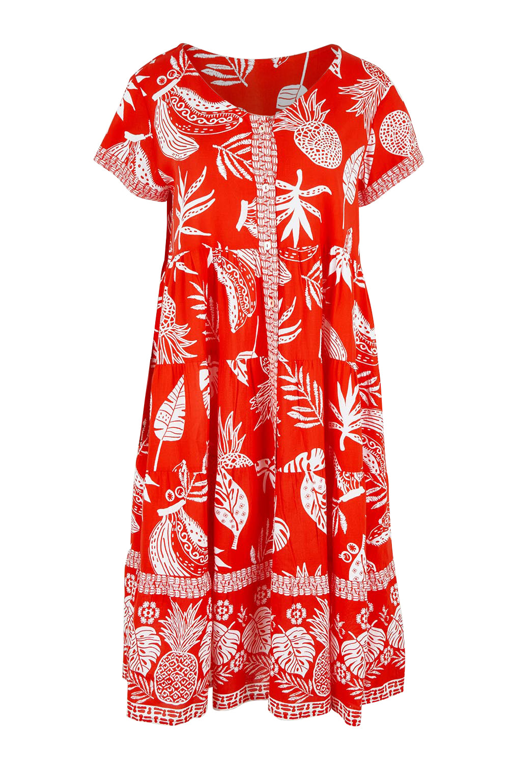 Product shot of the Short Sleeve Layers Dress in colour Red (Red), from the front