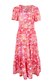 Product shot of the Short Sleeve Maxi Dress – Pink in colour Pink, from the front