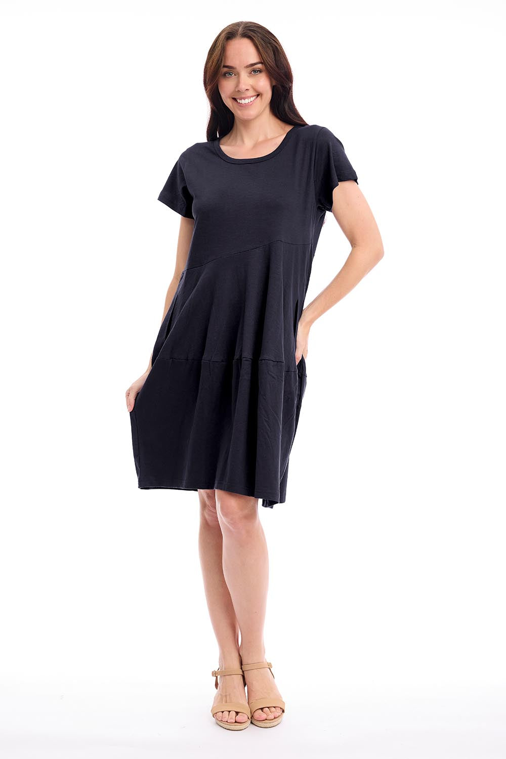 Model Genericm wearing size sample of the Essentials Bubble Cotton Knit Dress - Black in colour Black, from the front