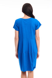 Model Genericm wearing size sample of the Essentials Bubble Cotton Knit Dress - Blue in colour Blue, from the front
