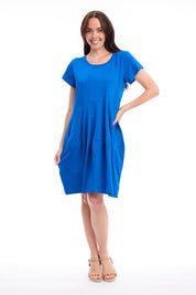 Model Genericm wearing size sample of the Essentials Bubble Cotton Knit Dress - Blue in colour Blue, from the front