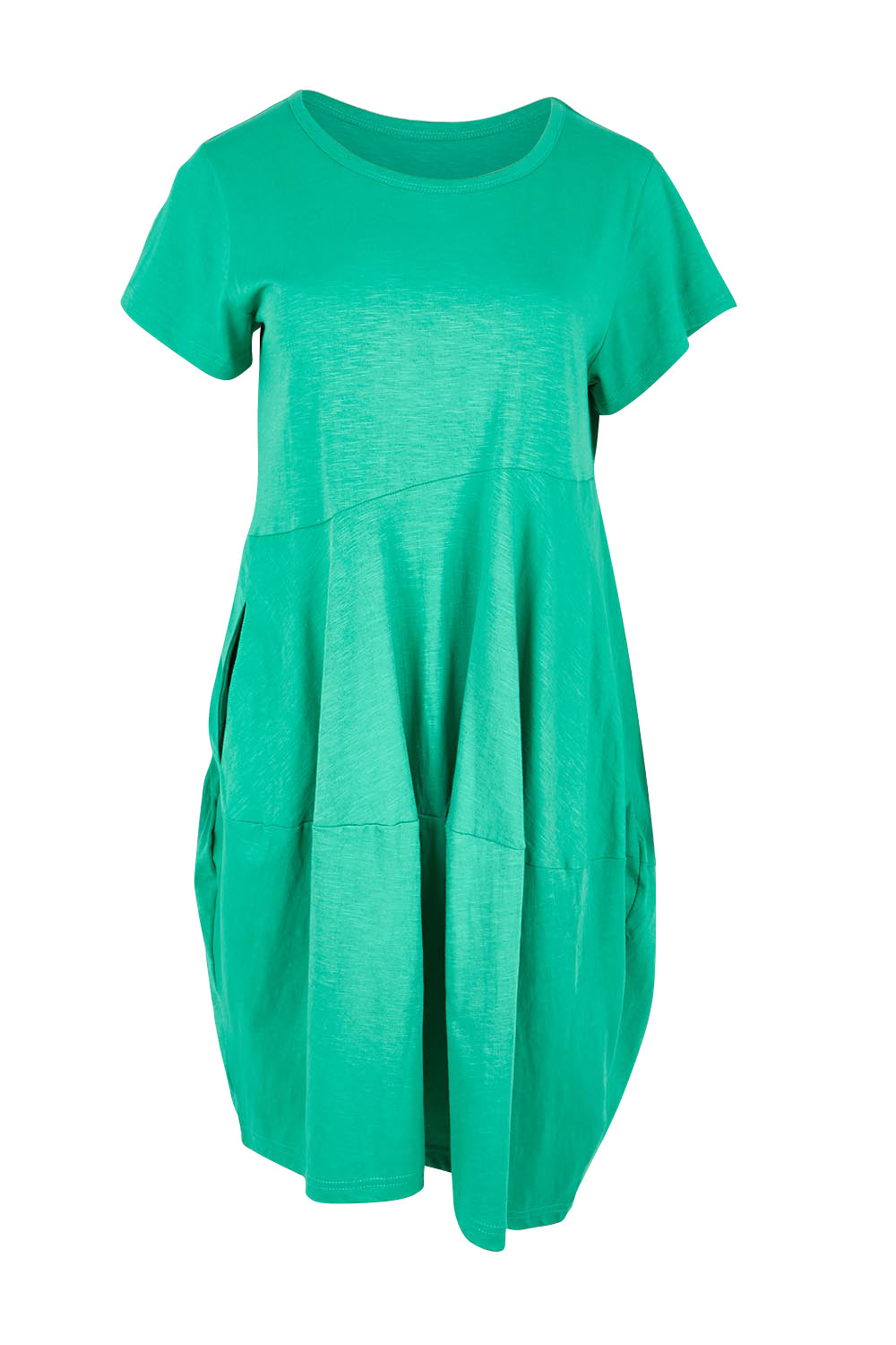 Product shot of the Essentials Bubble Cotton Knit Dress - Green in colour Green, from the front