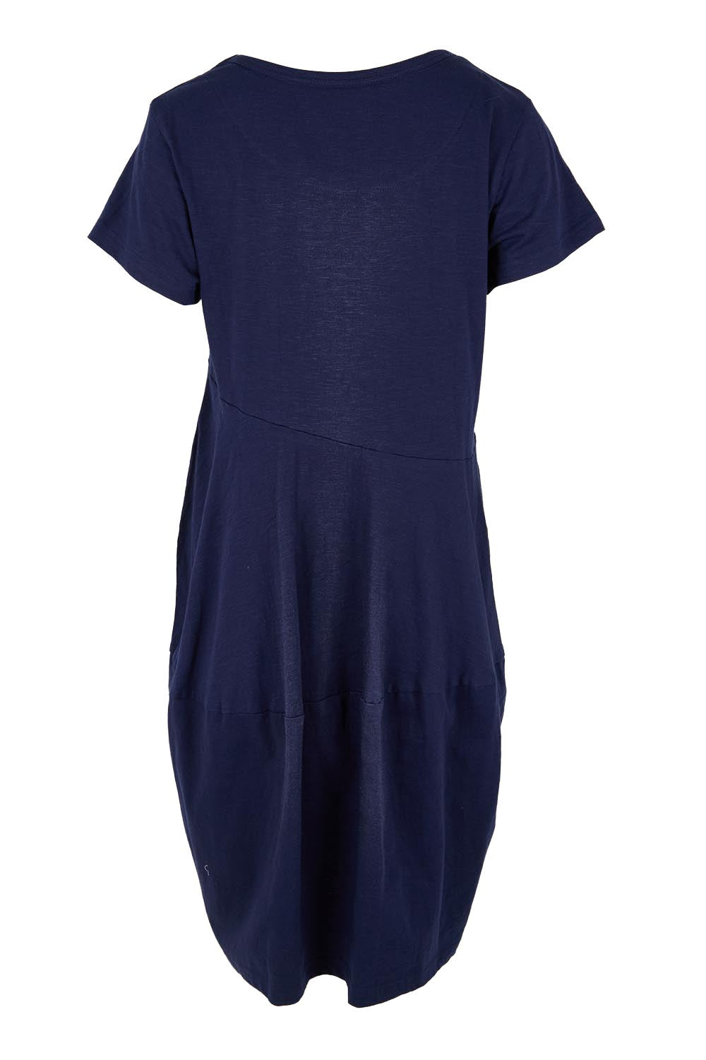 Product shot of the Essentials Bubble Cotton Knit Dress - Navy in colour Navy, from the back