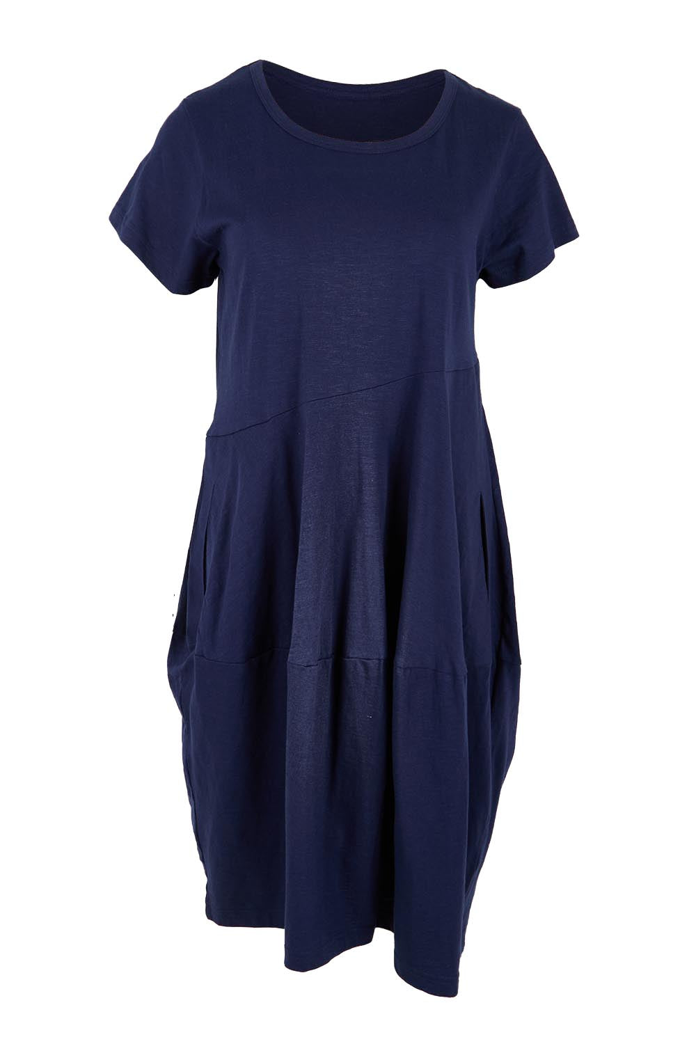 Product shot of the Essentials Bubble Cotton Knit Dress - Navy in colour Navy, from the front