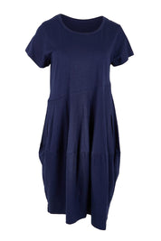 Product shot of the Essentials Bubble Cotton Knit Dress - Navy in colour Navy, from the front
