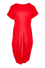 Product shot of the Essentials Bubble Cotton Knit Dress - Red in colour Red, from the back