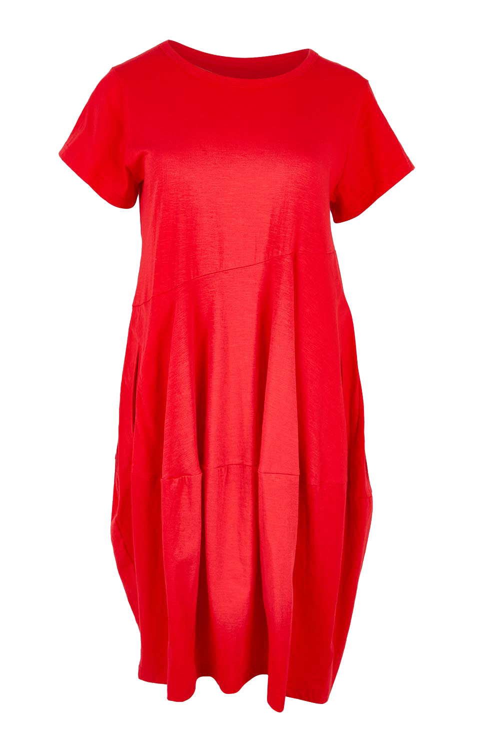 Product shot of the Essentials Bubble Cotton Knit Dress - Red in colour Red, from the front